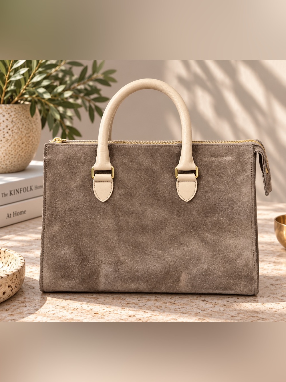 Clare V Grey Suede Tote with Grey Handles